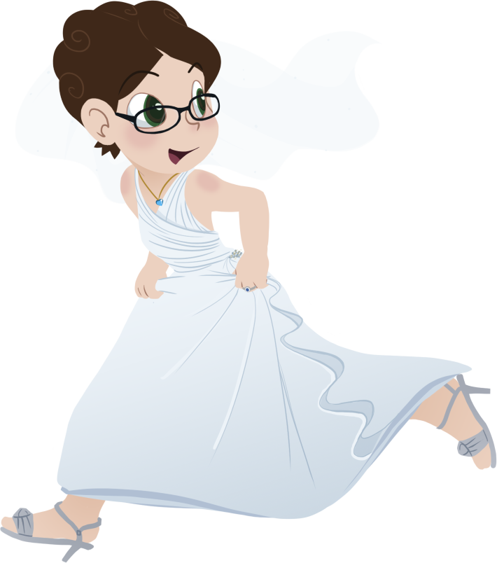Heather running in a wedding dress